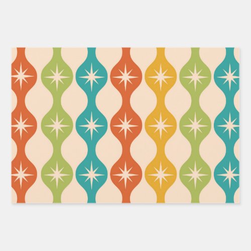 Mid Century Retro Starbursts on ogee pattern   Wrapping Paper Sheets