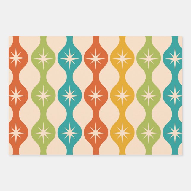 Mid Century Retro Starbursts on ogee pattern   Wrapping Paper Sheets (Front 2)