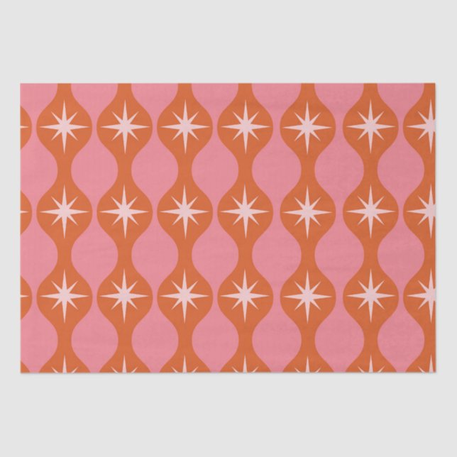 Mid Century Retro Starbursts on Pink Orange Ogee Tissue Paper (Front)