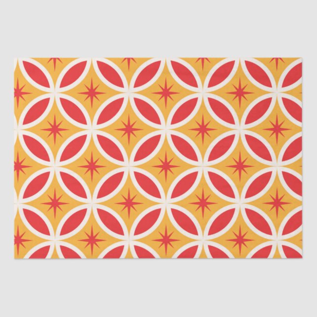 Mid Century Retro Starbursts on Red Circles  Tissue Paper (Front)