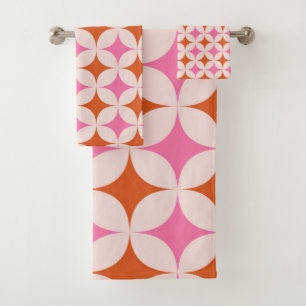 Mid Century Retro Starbursts Pattern Orange Pink Bath Towel Set