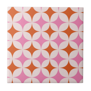 Mid Century Retro Starbursts Pattern Orange Pink  Ceramic Tile