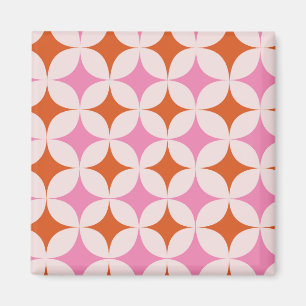 Mid Century Retro Starbursts Pattern Orange Pink Magnet