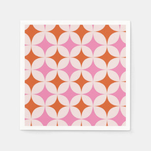 Mid Century Retro Starbursts Pattern Orange Pink Napkins