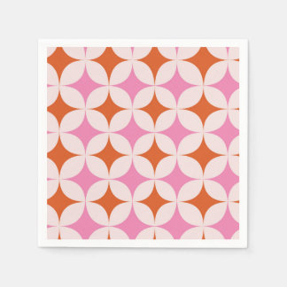 Mid Century Retro Starbursts Pattern Orange Pink  Napkins