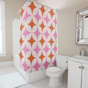 Mid Century Retro Starbursts Pattern Orange Pink  Shower Curtain