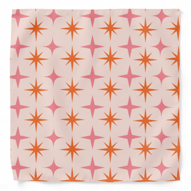 Mid Century Retro Starbursts Pattern Pink Orange  Bandana (Front)