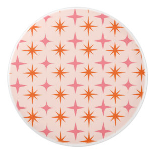 Mid Century Retro Starbursts Pattern Pink Orange Ceramic Knob