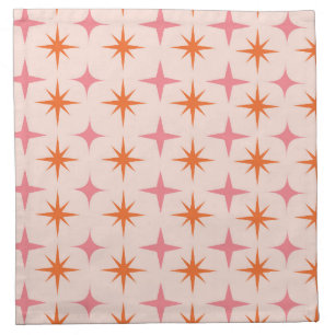 Mid Century Retro Starbursts Pattern Pink Orange Cloth Napkin