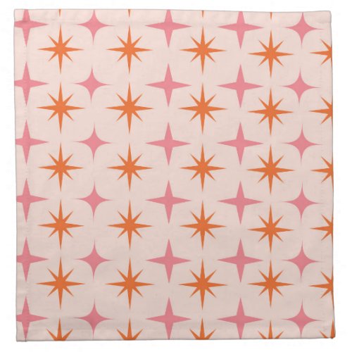 Mid Century Retro Starbursts Pattern Pink Orange  Cloth Napkin