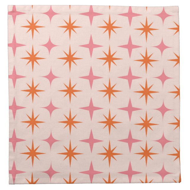 Mid Century Retro Starbursts Pattern Pink Orange  Cloth Napkin (Front)