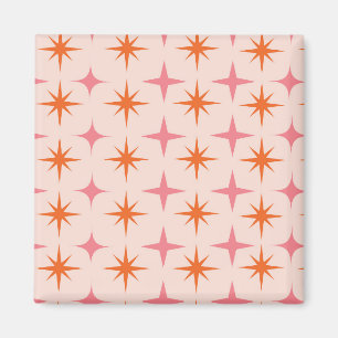 Mid Century Retro Starbursts Pattern Pink Orange Magnet