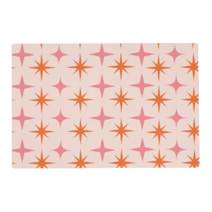 Mid Century Retro Starbursts Pattern Pink Orange Placemat