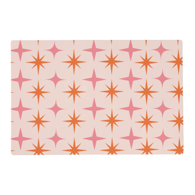 Mid Century Retro Starbursts Pattern Pink Orange  Placemat (Front)