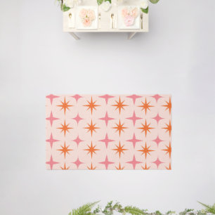 Mid Century Retro Starbursts Pattern Pink Orange  Rug