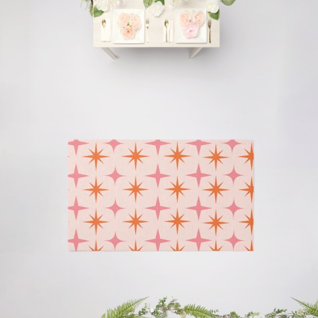 Mid Century Retro Starbursts Pattern Pink Orange  Rug (Insitu (Wedding))