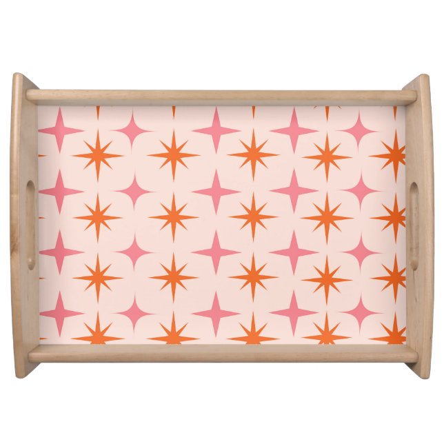 Mid Century Retro Starbursts Pattern Pink Orange  Serving Tray (Front)