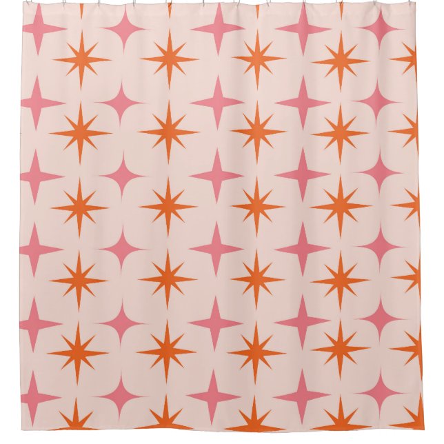 Mid Century Retro Starbursts Pattern Pink Orange  Shower Curtain (Front)