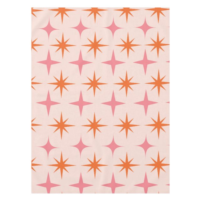 Mid Century Retro Starbursts Pattern Pink Orange  Tablecloth (Front)