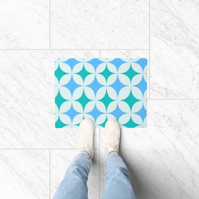 Mid Century Retro Starbursts Pattern Teal Blue Doormat (Indoor)