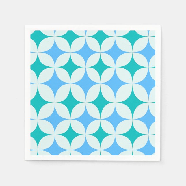 Mid Century Retro Starbursts Pattern Teal Blue Napkins (Front)