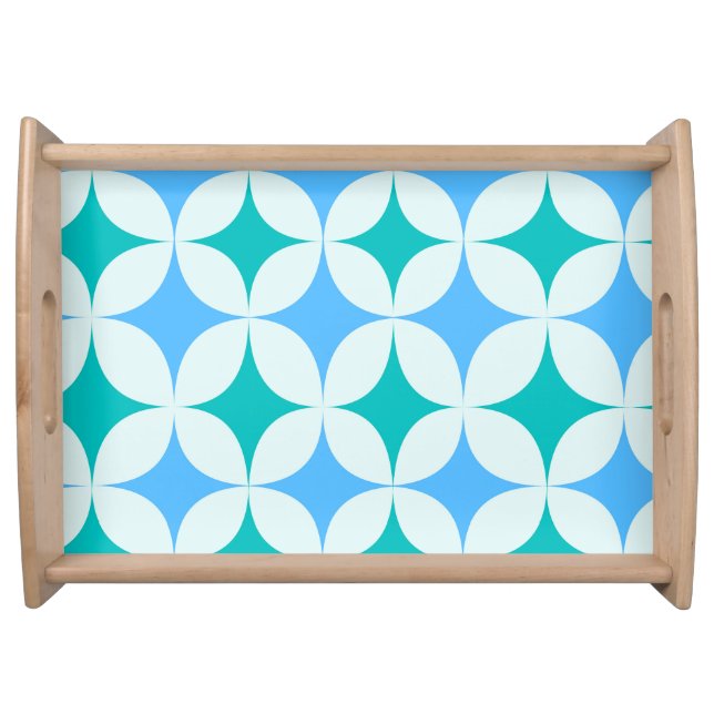 Mid Century Retro Starbursts Pattern Teal Blue Serving Tray (Front)