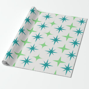 Mid Century Retro Starbursts Pattern teal green Wrapping Paper