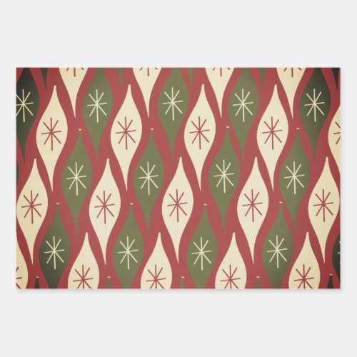 Mid_Century Retro Vintage Christmas Ornament Dusky Wrapping Paper Sheets