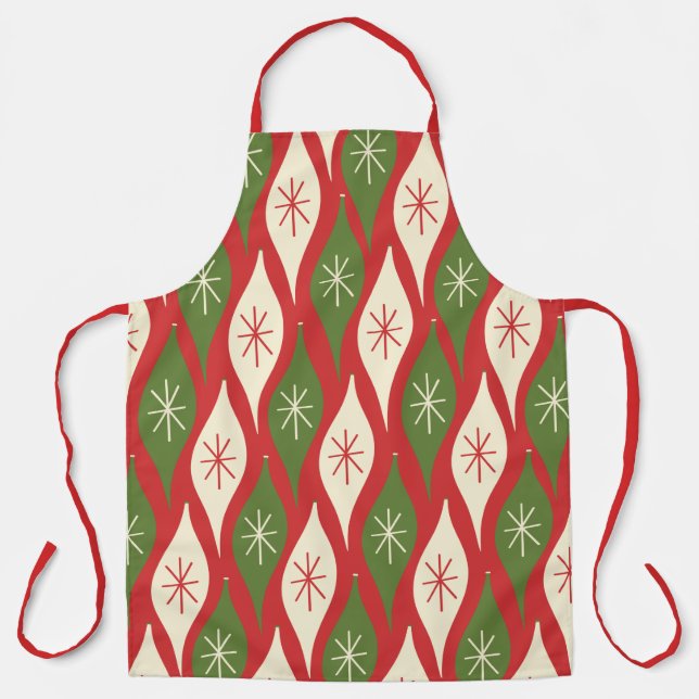 Mid-Century Retro Vintage Christmas Ornaments Apron (Front)