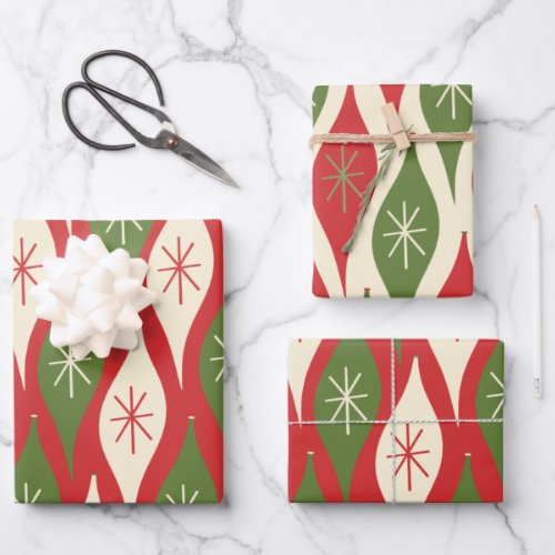 Mid_Century Retro Vintage Christmas Ornaments Wrapping Paper Sheets