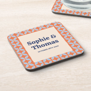 Mid Century Retro Wedding Beverage Coaster