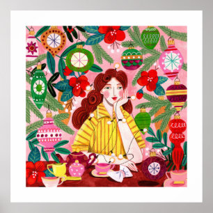 Mid Century Retro Woman Christmas Holiday Poster