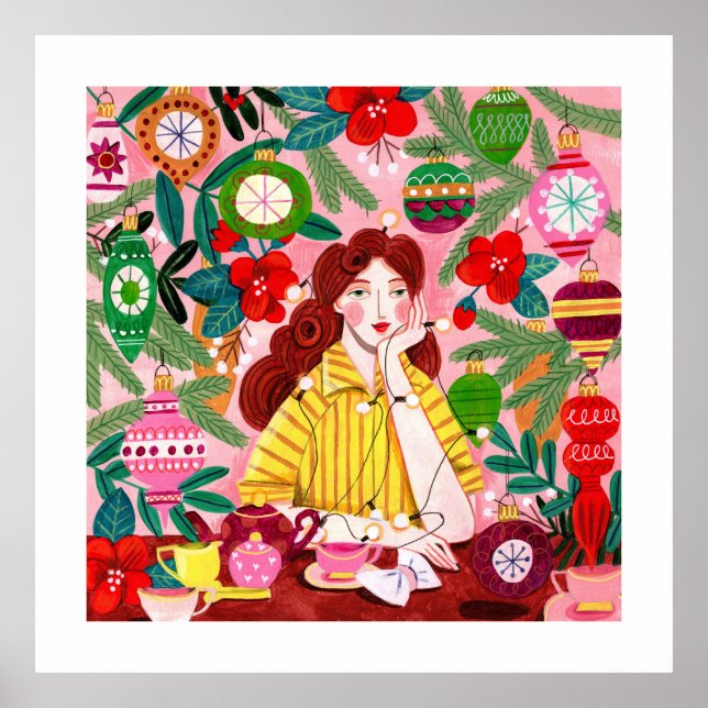 Mid Century Retro Woman Christmas Holiday Poster (Front)