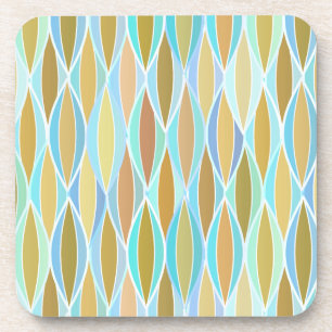 Mid-Century Ribbon Print - blues and neutrals Beverage Coaster