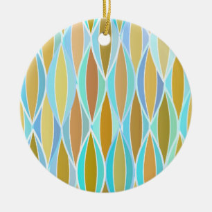 Mid-Century Ribbon Print - blues and neutrals Ceramic Ornament