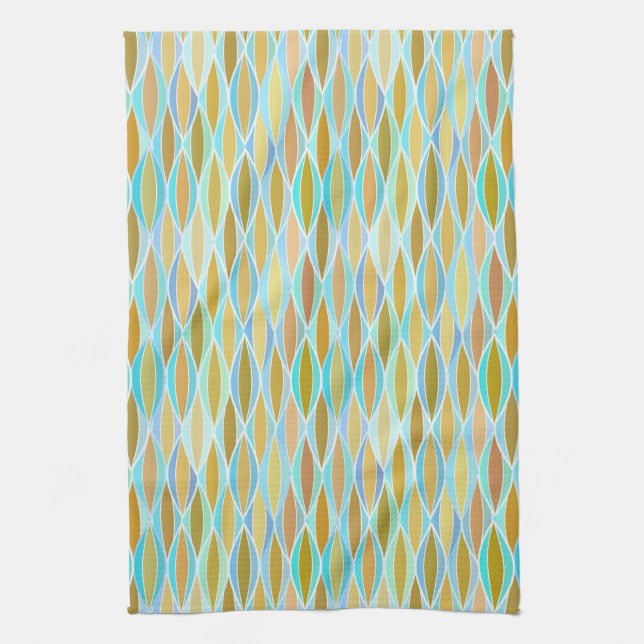 Mid-Century Ribbon Print - blues and neutrals Kitchen Towel (Vertical)