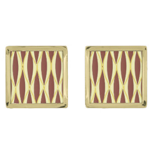 Mid-Century Ribbon Print - brown and gold Cufflinks