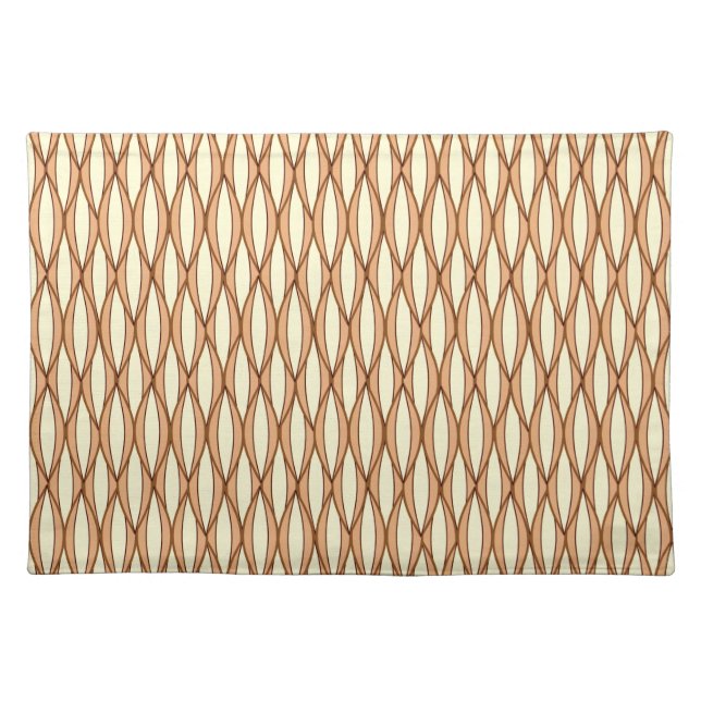Mid-Century Ribbon Print - camel tan and cream Cloth Placemat (Front)