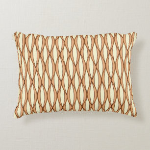 Mid-Century Ribbon Print - camel tan and cream Decorative Pillow