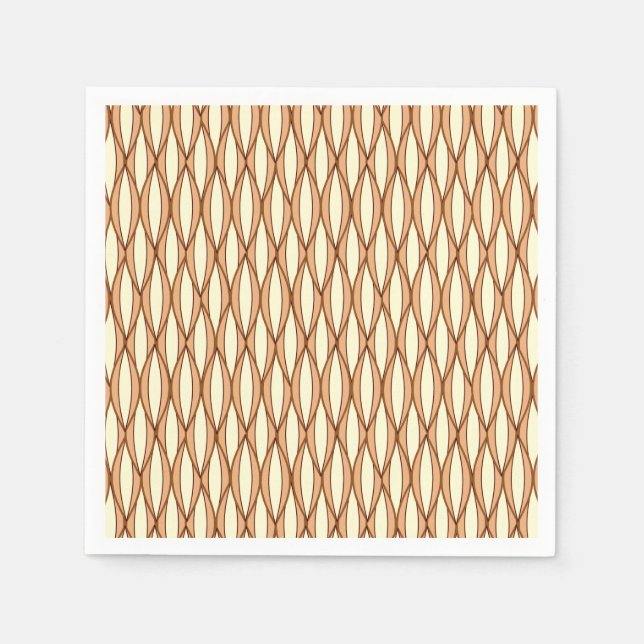 Mid-Century Ribbon Print - camel tan and cream Napkins (Front)