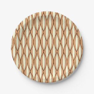 Mid-Century Ribbon Print - camel tan and cream Paper Plates