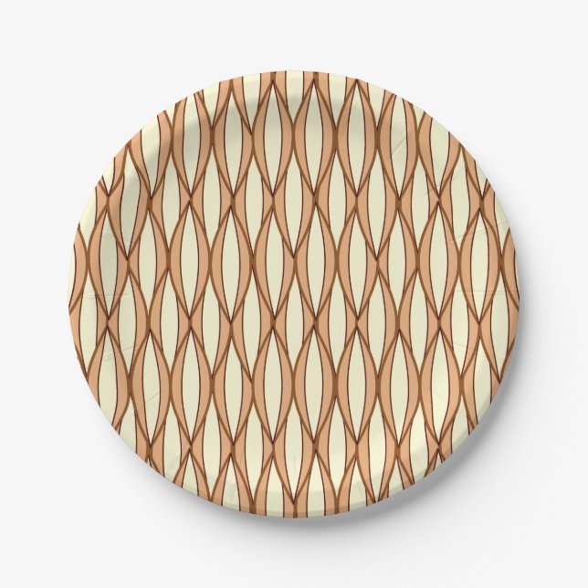 Mid-Century Ribbon Print - camel tan and cream Paper Plates (Front)