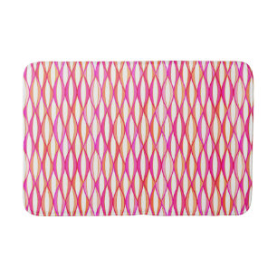 Mid-Century Ribbon Print - coral and pink Bathroom Mat