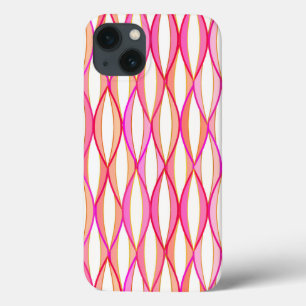 Mid-Century Ribbon Print - coral and pink iPhone 13 Case