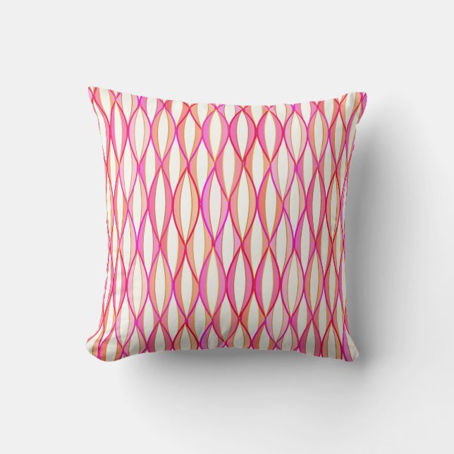 Mid-Century Ribbon Print - coral and pink Throw Pillow (Front)
