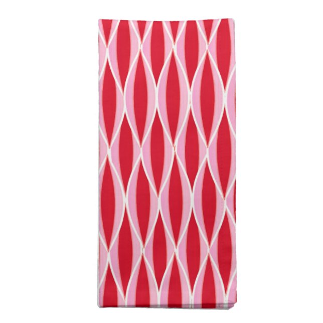 Mid-Century Ribbon Print, Deep Coral Red and Pink Cloth Napkin (Folded)