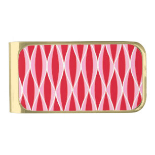 Mid-Century Ribbon Print, Deep Coral Red and Pink Gold Finish Money Clip