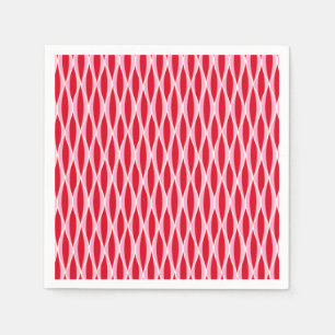 Mid-Century Ribbon Print, Deep Coral Red and Pink Paper Napkins