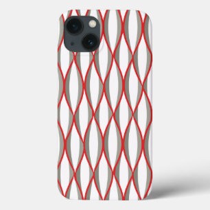 Mid-Century Ribbon Print - grey, white, red iPhone 13 Case