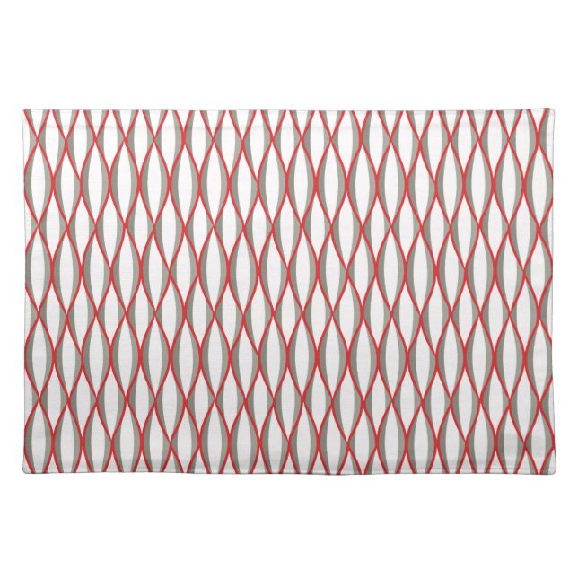 Mid-Century Ribbon Print - grey, white, red Cloth Placemat (Front)